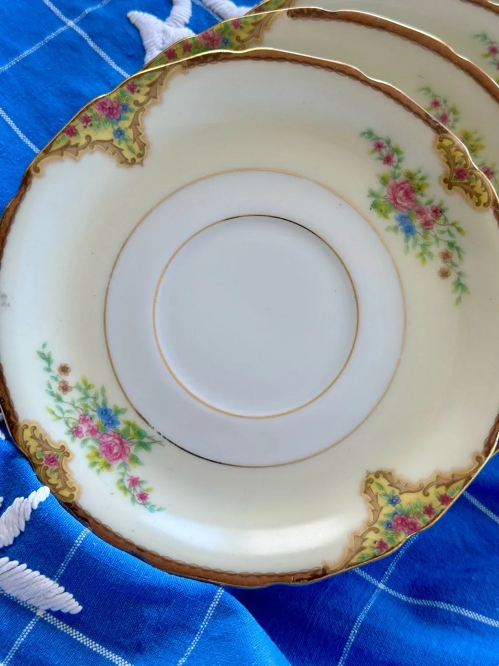 5 Vintage Floral Romantic China Saucer Plates Clarissa Rimmed Gold Germany